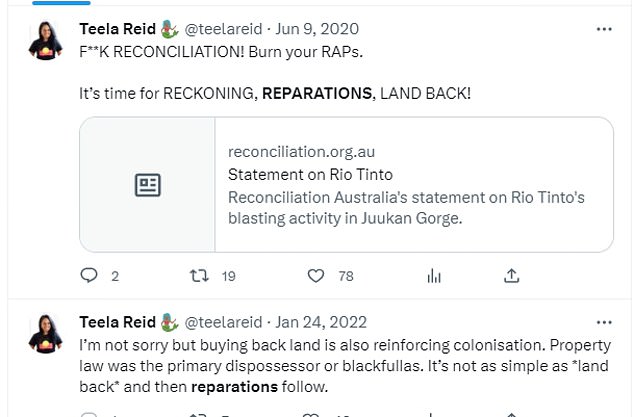 Pictured: Ms Reid's tweets