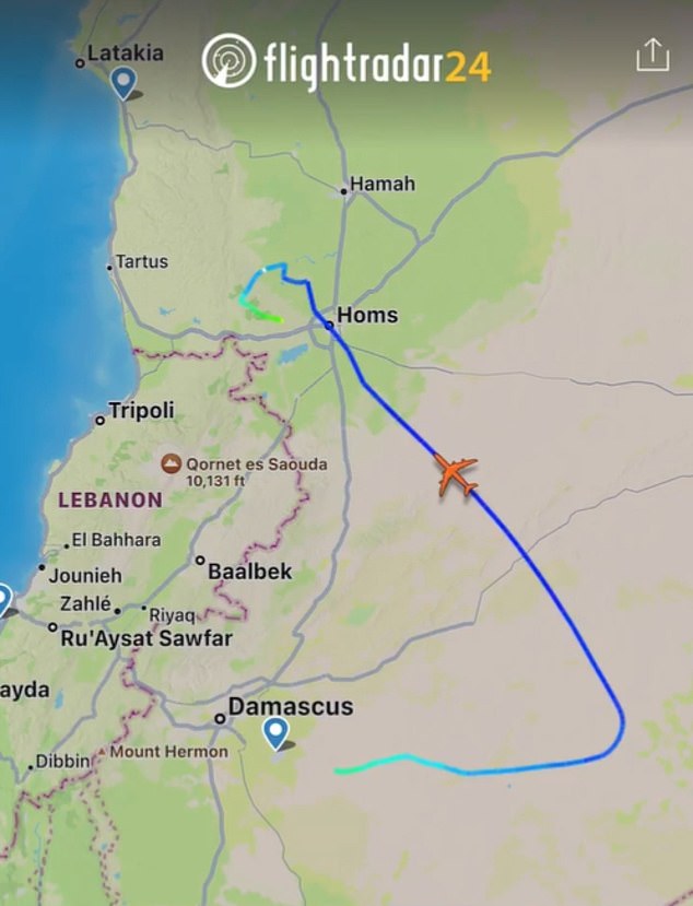 Flightradar24 showed a plane heading from the Syrian capital Damascus towards the Mediterranean Sea in the early hours of Sunday morning