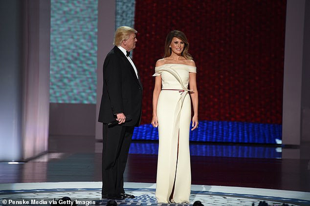 But while the look from five years ago channelled a demure energy - adorned with cream detailing and a slender red belt - this week she was all about sharp contrasts and sharp angles