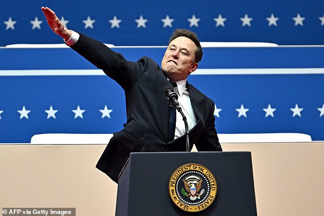 Musk sparked an online debate Monday after he made an expressive salute at Trump's inauguration celebrations that many likened to the Nazi 'Seig Heil' gesture