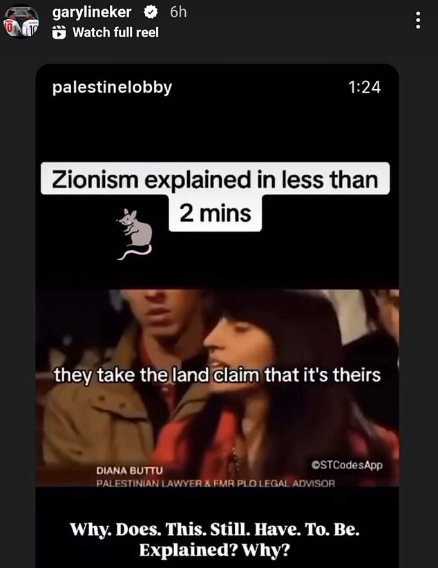 The presenter shared a now-deleted reel on Instagram which originated with pro-Palestine group Palestine Lobby