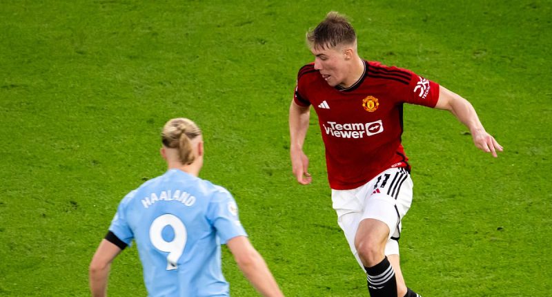 Fans hit out at Sky Sports for comparing Rasmus Hojlund's stats with Erling Haaland this season as they accuse the broadcaster of 'bashing a young lad who's hit some form' with Man United