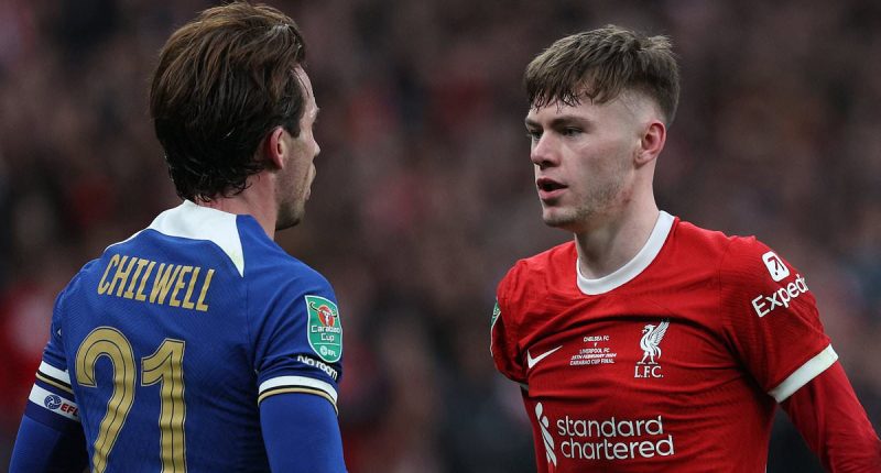 Liverpool youngster Conor Bradley MOCKS Chelsea's Ben Chilwell with celebratory Instagram post... after Blues full-back clashed with Reds starlet during Carabao Cup final