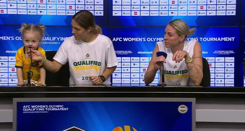 Adorable moment Matildas star Katrina Gorry's daughter Harper takes over her press conference - as her mum drops huge hints about her future in the game