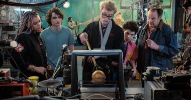 Lucky (Celeste O’Connor), Trevor (Finn Wolfhard), Lars Pinfield (James Acaster), Podcast (Logan Kim) and Ray (Dan Aykroyd) in Columbia Pictures’ GHOSTBUSTERS: FROZEN EMPIRE.