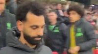 Man United fan LAUGHS in Mo Salah's face after his side's last-gasp 4-3 win over Liverpool as he celebrates with foul-mouthed tirade at Reds bench