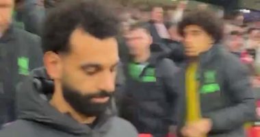 Man United fan LAUGHS in Mo Salah's face after his side's last-gasp 4-3 win over Liverpool as he celebrates with foul-mouthed tirade at Reds bench