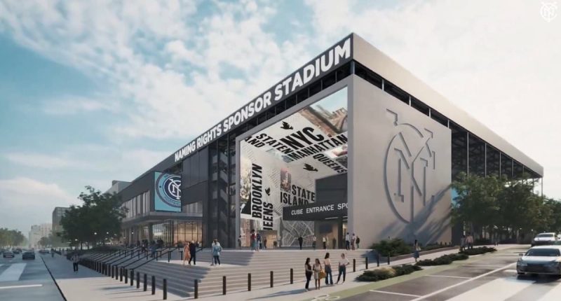 New York City FC release stunning video of 'The Cube' - a seven story front door for The Big Apple's first-ever soccer stadium opening in 2027 for the Major League Soccer team