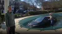 Video shows Georgia police rescuing driver stuck in car on top of covered pool