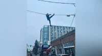 Washington state crime spree suspect gets stuck on telephone wire while running from police