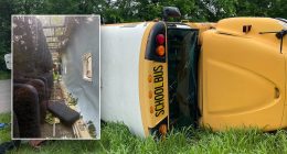 School bus in Kentucky crashes, overturns