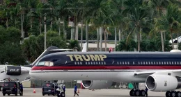 Trump's Boeing 757 clips parked corporate jet on Florida runway