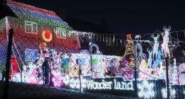 All is bright! Family switch on giant Christmas display including 80,000 lights and 3,000 ornaments