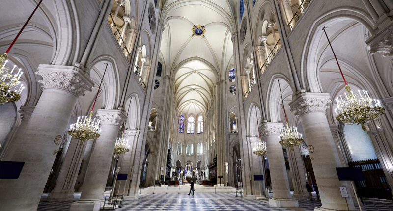 Notre Dame Cathedral unveils its new interior 5 years after devastating fire in Paris, France