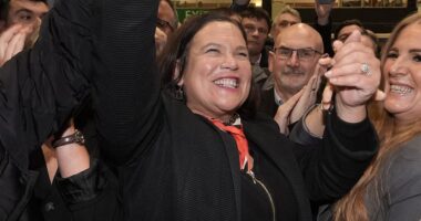 Sinn Fein leader is 'very actively pursuing' trying to form a government in a bid to topple Ireland's ruling coalition after 'incredible performance' in Irish election - as vote counting continues