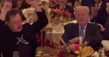 Watch Trump & ‘co-president’ Elon Musk dance to YMCA at raucous Mar-a-Lago Thanksgiving bash – while Barron watches on