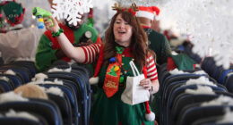 Flight takes kids to visit Santa at North Pole scene in transformed Denver airport hangar