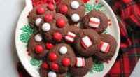 peppermint chocolate cookies on a holiday plate