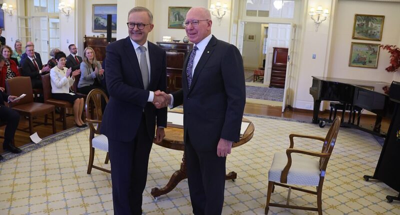 Anthony Albanese shakes the hand of Governor-General David Hurley at Government House in Canberra on Monday morning