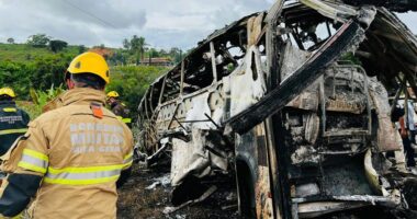 At least 38 dead in horror crash after bus ‘blows a tyre’ and ploughs into lorry sparking deadly inferno in Brazil