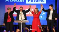 Anthony Albanese (centre) vanquished Scott Morrison to become only the fourth Labor leader to win government from opposition since World War II