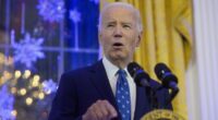 President Joe Biden speaks during a Hanukkah reception in the East Room of the White House in Washington.