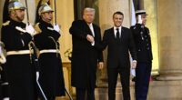 Bizarre detail in photo of Trump greeting French president Macron as he arrives in Paris for Notre-Dame reopening