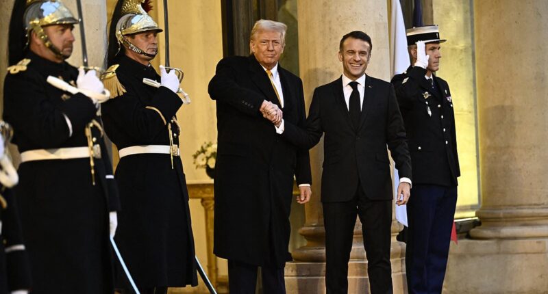 Bizarre detail in photo of Trump greeting French president Macron as he arrives in Paris for Notre-Dame reopening