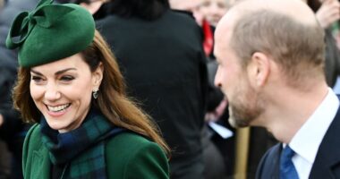 Body language expert reveals Prince William continues to 'cherish and protect' Kate Middleton during Christmas Day appearance - as he 'ignites a smile' from his wife