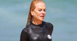 Bond girl! Nicole Kidman, 57, shows off her incredibly toned figure in a tiny wetsuit at a Sydney beach alongside her mini-me niece Lucia, 26