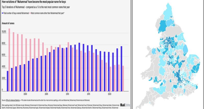 Britain's changing names: How variations of Muhammad became the UK's favourite name over the past 30 years - and now account for one in every 40 boys