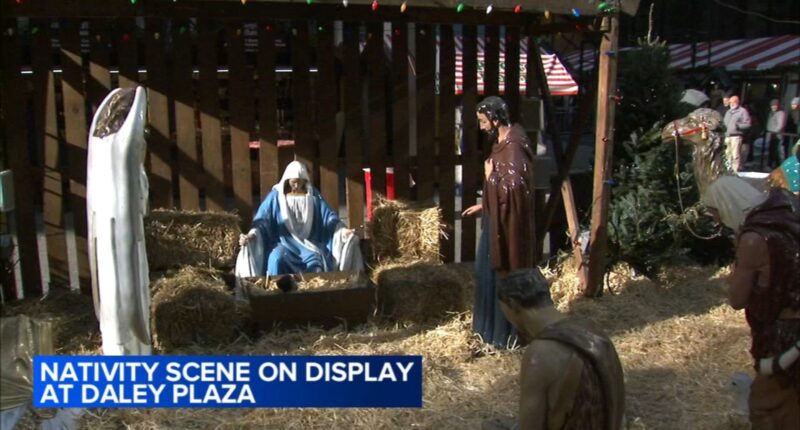 Chicago Nativity Scene on display downtown in Daley Plaza ahead of Christmas holiday