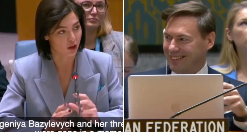 Chilling moment creepy Russia diplomat grins at UN as he hears story of mum & 3 daughters killed by Putin’s missiles