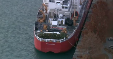 Christmas tree ship Chicago: US Coast Guard Cutter Mackinaw delivers 1.2K Christmas trees to Navy Pier from Cheboygan, Michigan