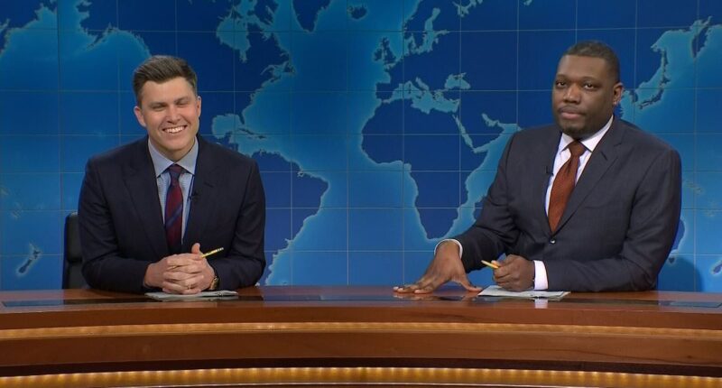 Colin Jost's stunned reaction as SNL audience CHEERS for very awkward reason