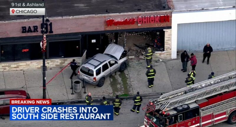 Crash sends car careening into Harold's Chicken at 91st and Ashland; driver in custody, 1 injured