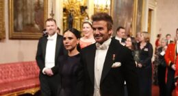 David and Victoria Beckham join royals and dignitaries at King's glittering state banquet for the Emir of Qatar - as Camilla pays tribute to the late Queen Elizabeth