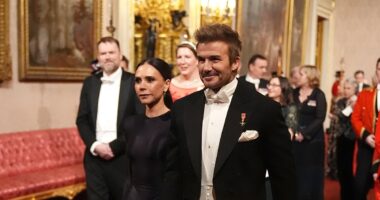 David and Victoria Beckham join royals and dignitaries at King's glittering state banquet for the Emir of Qatar - as Camilla pays tribute to the late Queen Elizabeth