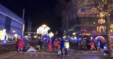 Emergency services attend an incident at the Christmas market in Magdeburg, Germany, Friday Dec. 20, 2024. (Dörthe Hein/dpa via AP)