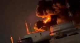 Dramatic moment huge explosion rips through Russian oil depot after Ukrainian drone attack in another blow to Putin