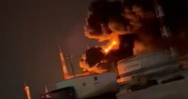 Dramatic moment huge explosion rips through Russian oil depot after Ukrainian drone attack in another blow to Putin