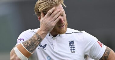 Ben Stokes was forced off the field by a hamstring injury on a bruising day three for England