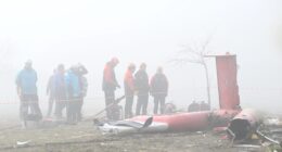 Horror moment ambulance helicopter crashes into hospital killing all 4 onboard after taking off in heavy fog in Turkey