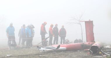 Horror moment ambulance helicopter crashes into hospital killing all 4 onboard after taking off in heavy fog in Turkey