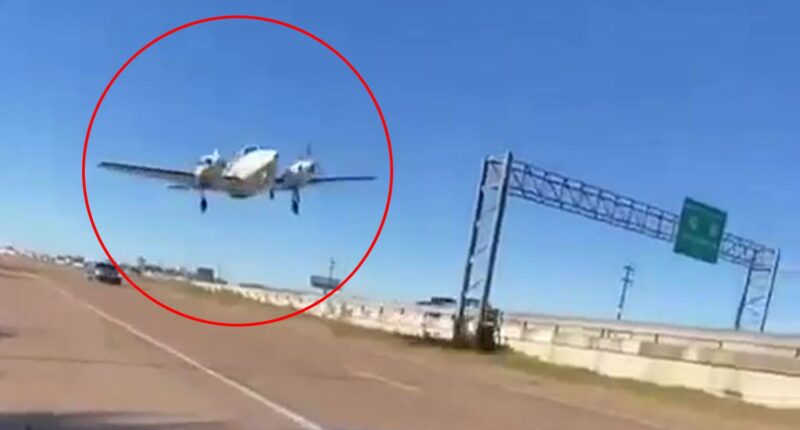 Horror moment out-of-control plane crashes into busy highway splitting aircraft in half & wiping out three cars