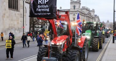 Hundreds of tractors block central London streets as farmers protest tax change