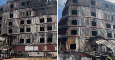 Infamous abandoned ghost ship floating hotel with ‘dark past & filled with tormented spirits’ goes up in FLAMES