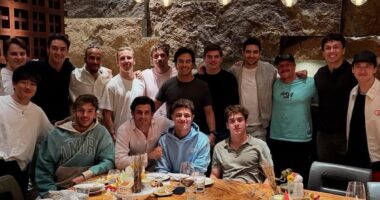 Inside Formula One's VERY awkward end of season dinner: Max Verstappen and George Russell pictured together for the first time since 'bullying' row... as Lando Norris lifts lid on frosty meal in Abu Dhabi