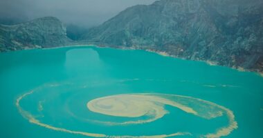 Inside volcano with world’s largest ACID lake that melts skin & spews blue lava