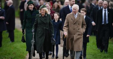 Kate, Louis, Charlotte and George are the stars as they accompany King Charles and Queen Camilla to Christmas Day church service in Sandringham